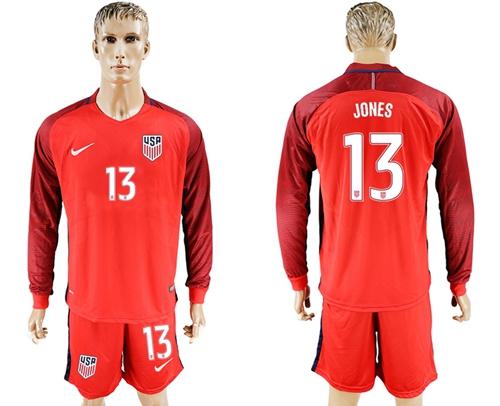 USA #13 Jones Away Long Sleeves Soccer Country Jersey